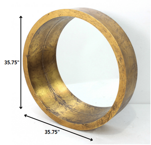 Homeroots 36" Gold Round Wood Framed Accent Mirror  Wood 274538