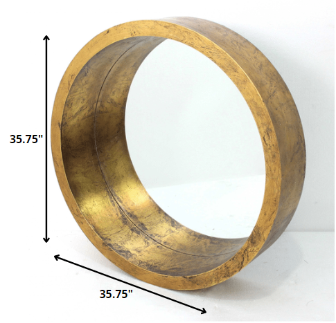 Homeroots 36" Gold Round Wood Framed Accent Mirror  Wood 274538