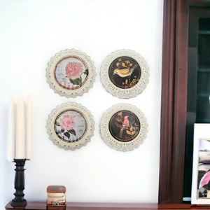 Homeroots Set Of Four 13" X 13" Brown And White Metal Bird Flower Wall Decor  Metal 274540