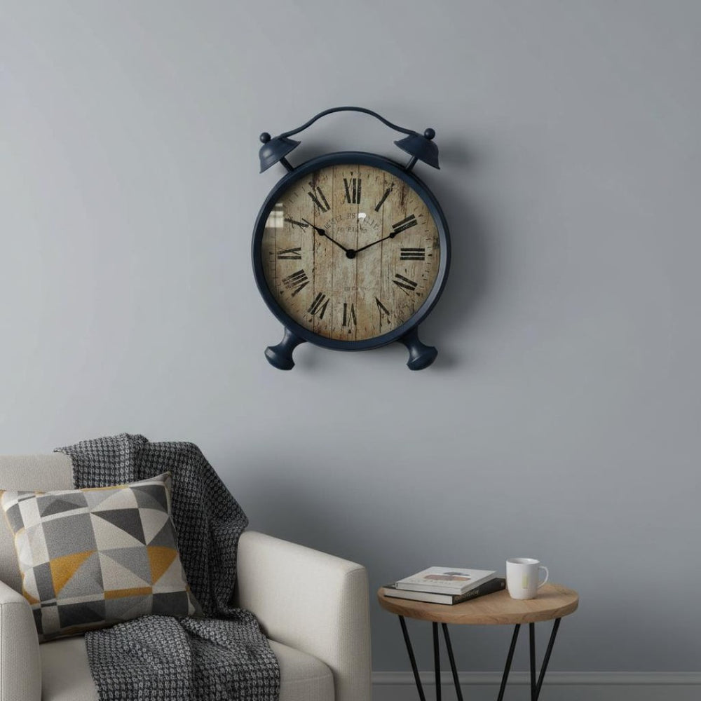 HomeRoots 3" Round Blue Glass Analog Wall Clock - Elegant Quartz Timepiece with Roman Numerals for Any Decor 274545