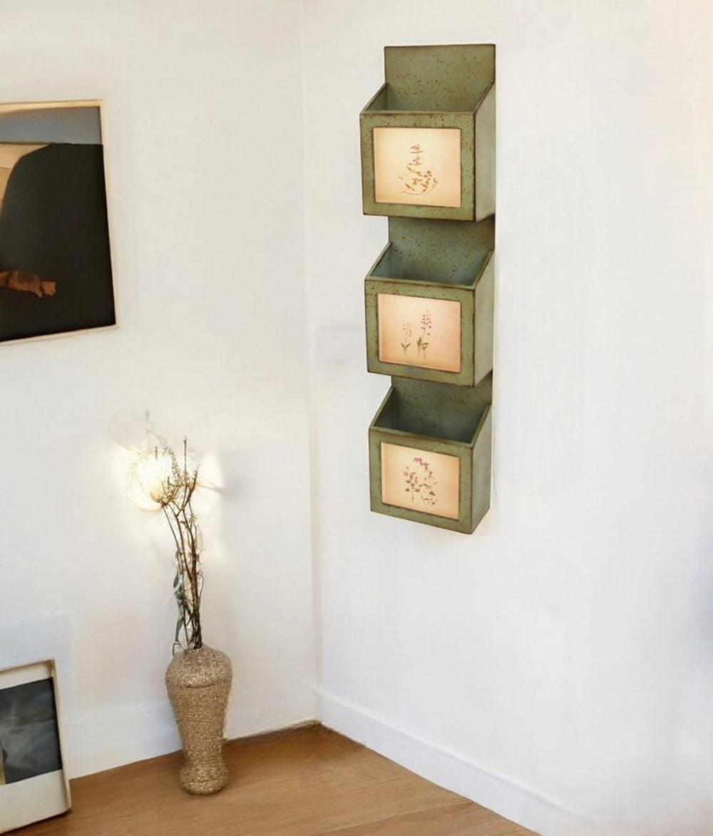 HomeRoots 42" Rustic Green Vertical Magazine & Newspaper Rack - Stylish Wall Storage with Vintage Charm 274548