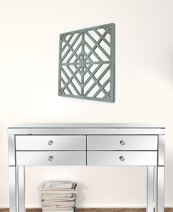 Homeroots 24" X 24" X 1" Blue Mirrored Square Wooden  Wall Decor Blue Mirror 274555