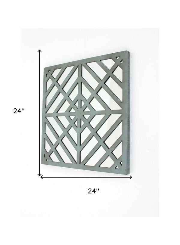 Homeroots 24" X 24" X 1" Blue Mirrored Square Wooden  Wall Decor Blue Mirror 274555