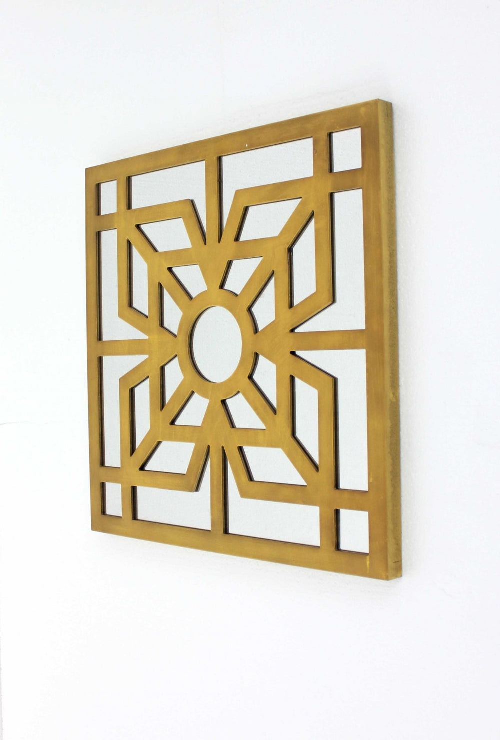 HomeRoots 24" Striking Mirrored Square Wooden Wall Decor - Modern Geometric Accent for Contemporary Spaces Yellow 274556