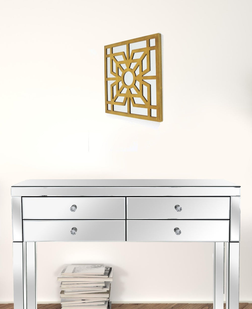HomeRoots 24" Striking Mirrored Square Wooden Wall Decor - Modern Geometric Accent for Contemporary Spaces Yellow 274556