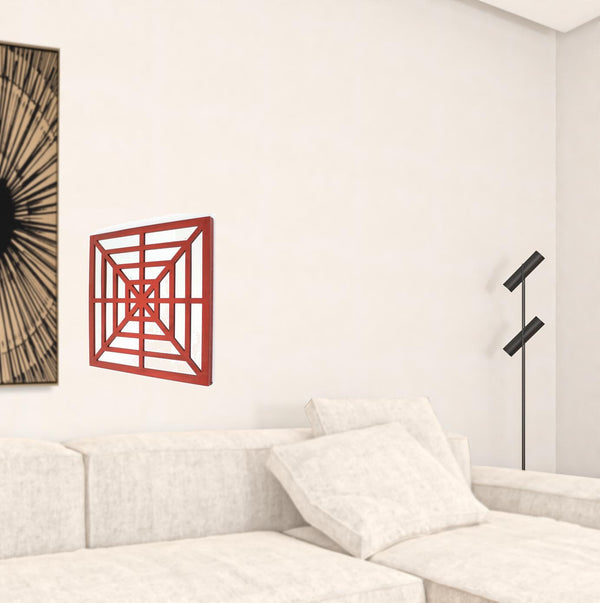 Homeroots 24" X 24" X 1" Red Mirrored Wooden  Wall Decor Red Mirror 274557