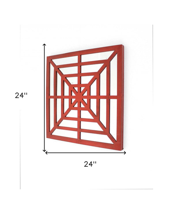 Homeroots 24" X 24" X 1" Red Mirrored Wooden  Wall Decor Red Mirror 274557