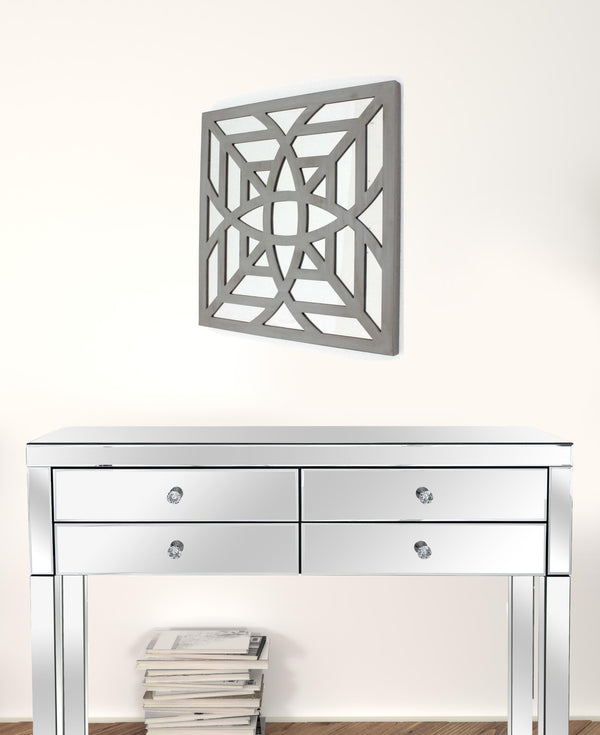 Homeroots 24" X 24" X 1" Gray Mirrored Square Wooden  Wall Decor Gray Mirror 274558