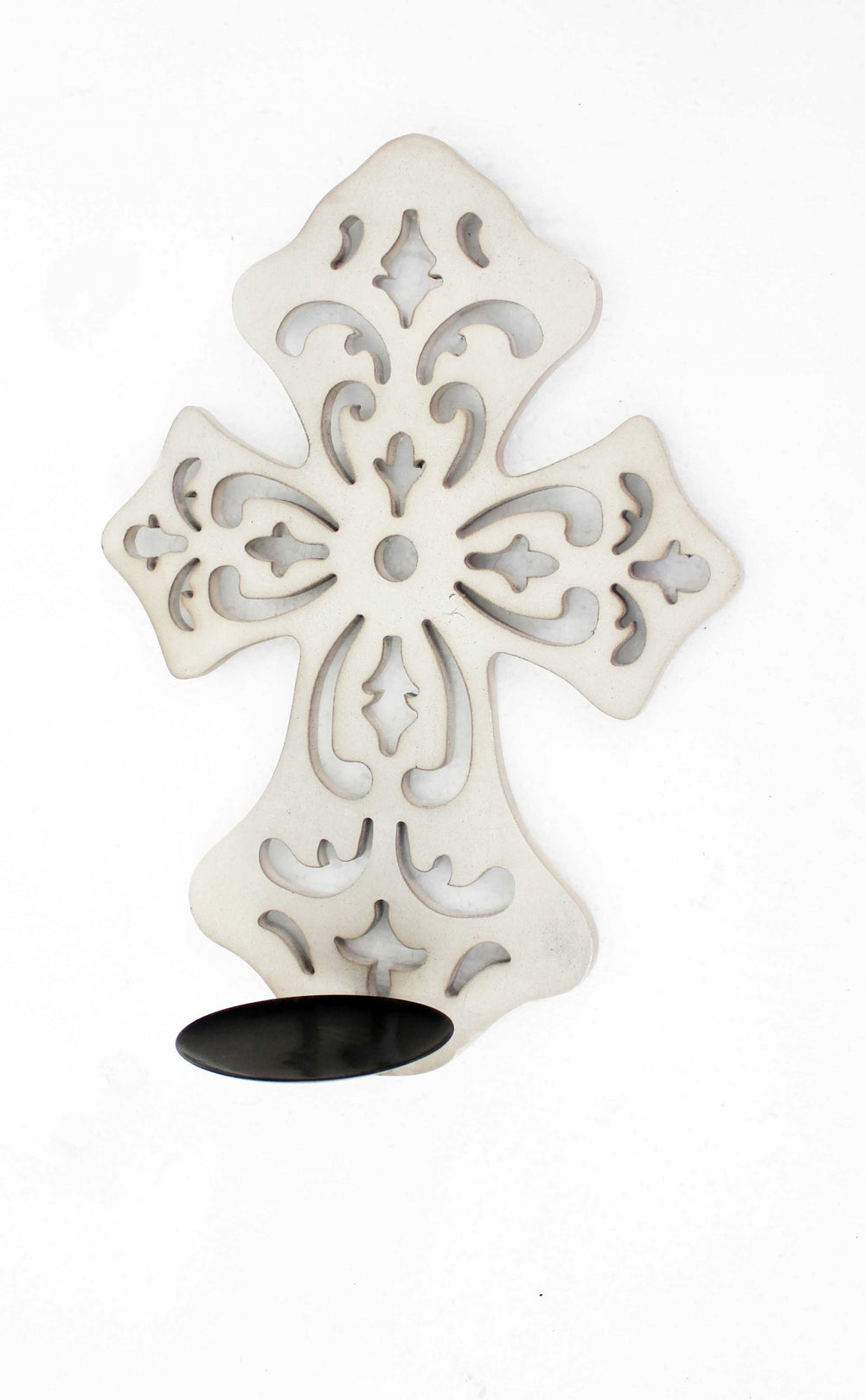 Homeroots 15.5 X 5 X 11 White Wooden Cross - Candle Holder Sconce   274562