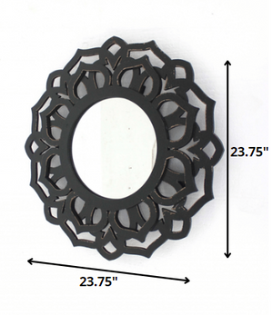 Homeroots 24" Black Abstract Wood Framed Accent Mirror Black Wood 274564