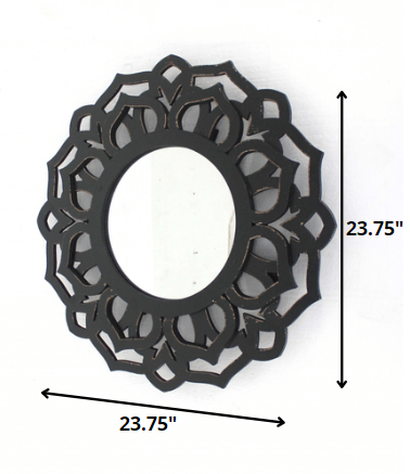 Homeroots 24" Black Abstract Wood Framed Accent Mirror Black Wood 274564