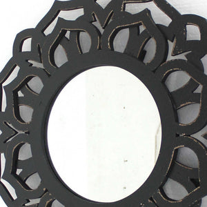 Homeroots 24" Black Abstract Wood Framed Accent Mirror Black Wood 274564