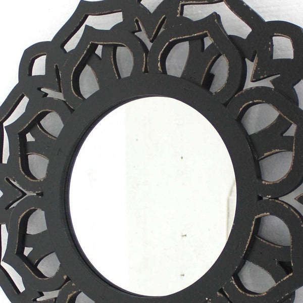 Homeroots 24" Black Abstract Wood Framed Accent Mirror Black Wood 274564