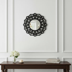 HomeRoots 24" Striking Mirrored Square Wooden Wall Decor - Modern Geometric Accent for Contemporary Spaces Black 274564