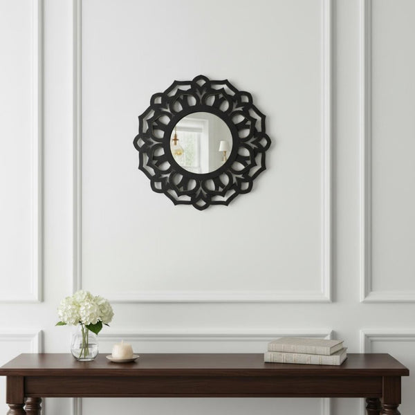 HomeRoots 24" Striking Mirrored Square Wooden Wall Decor - Modern Geometric Accent for Contemporary Spaces Black 274564