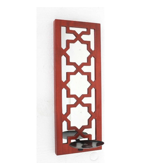 Homeroots 17" X 5" X 6" Red, Wooden Cross - Candle Holder Sconce   274565