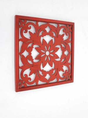 HomeRoots Red Wooden Dimensional Flower Sculpture - Handcrafted Botanical Wall Art for Elegant Home Decor 274575