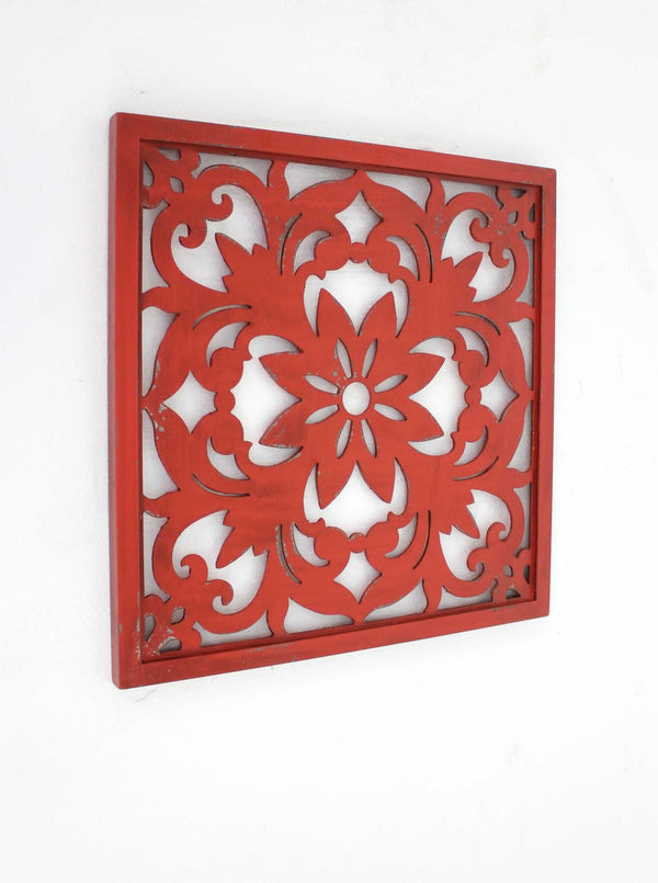 HomeRoots Red Wooden Dimensional Flower Sculpture - Handcrafted Botanical Wall Art for Elegant Home Decor 274575