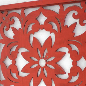 HomeRoots Red Wooden Dimensional Flower Sculpture - Handcrafted Botanical Wall Art for Elegant Home Decor 274575
