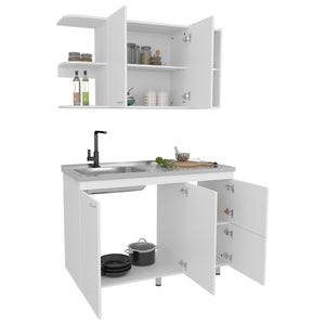 English Elm White Multifunctional Kitchen Cabinet Set—Modern Melamine Storage with Drawers, Shelves & Sleek Design B062S01383