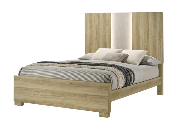 English Elm 1Pc Modern Queen Panel Bed With Integrated Lighting In Driftwood Finish - Minimalist Comfort & Style B2741S00318