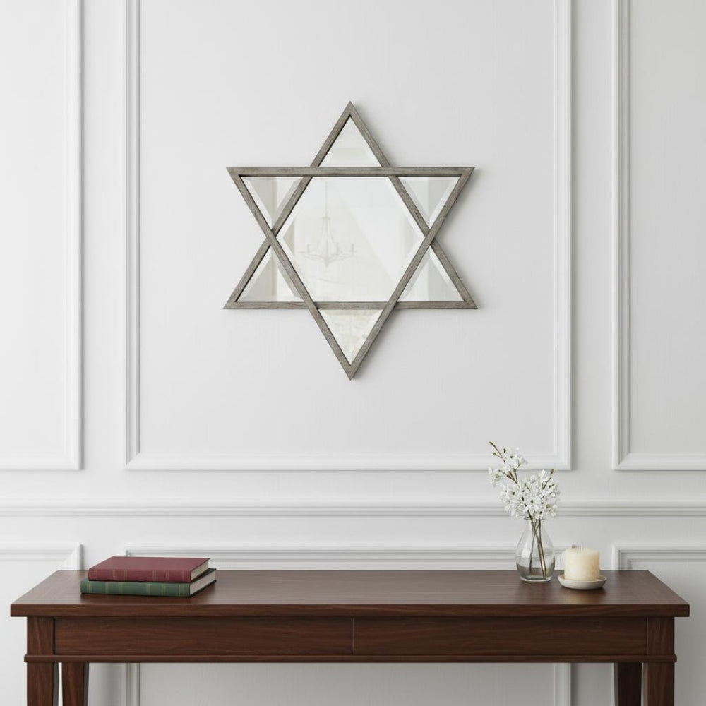 HomeRoots 26" Silver Novelty Metal Framed Accent Mirror - Unique Design to Brighten Any Room with Elegance 274587