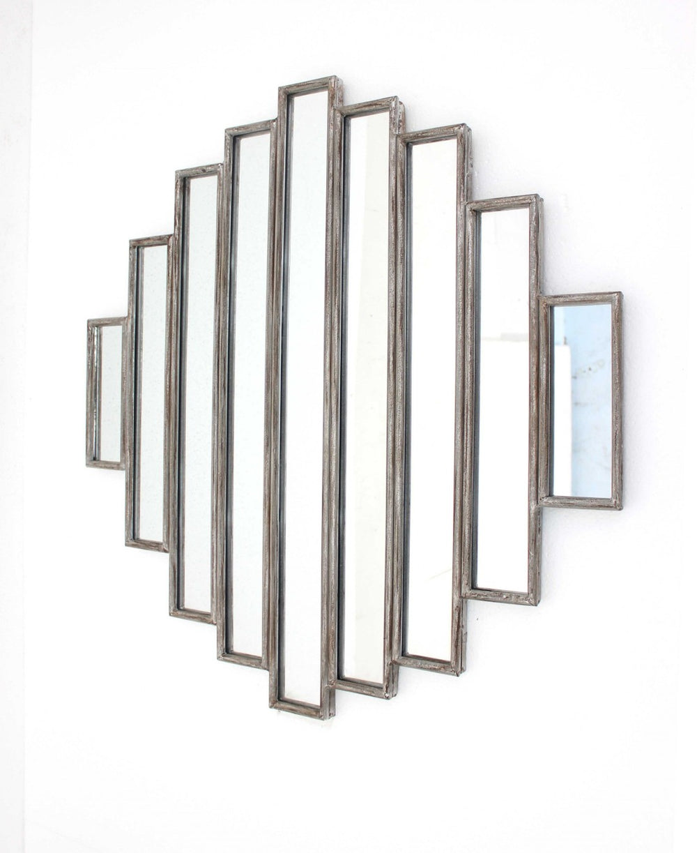 HomeRoots 36" Rustic Multi-Mirrored Wall Sculpture – Geometric Silver Design for Modern & Farmhouse Decor 274588