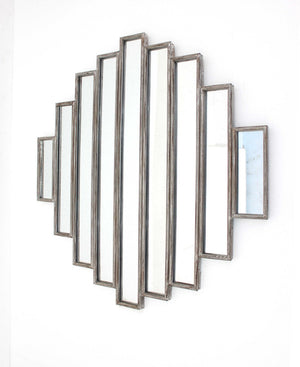 HomeRoots 36" Rustic Multi-Mirrored Wall Sculpture – Geometric Silver Design for Modern & Farmhouse Decor 274588