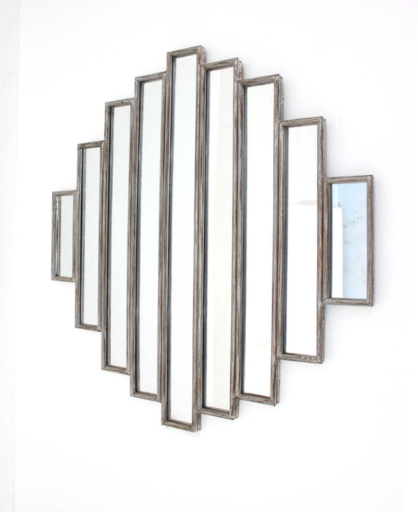 HomeRoots 36" Rustic Multi-Mirrored Wall Sculpture – Geometric Silver Design for Modern & Farmhouse Decor 274588
