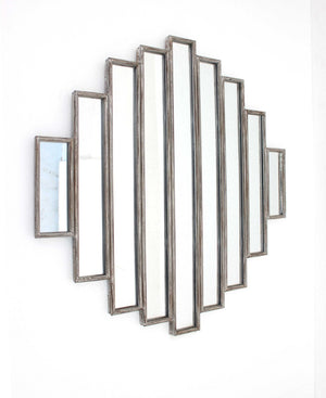 HomeRoots 36" Rustic Multi-Mirrored Wall Sculpture – Geometric Silver Design for Modern & Farmhouse Decor 274588