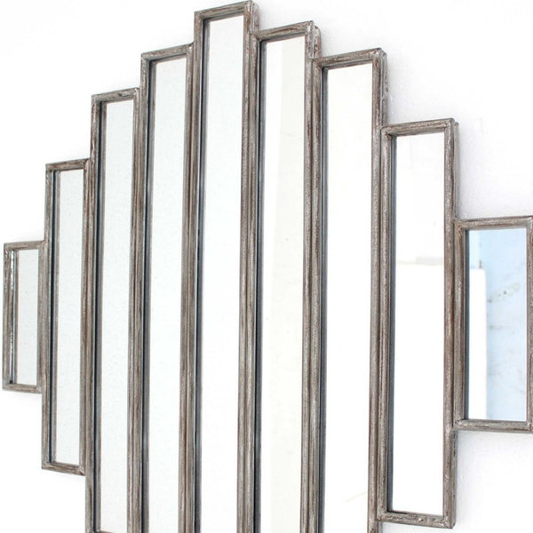 HomeRoots 36" Rustic Multi-Mirrored Wall Sculpture – Geometric Silver Design for Modern & Farmhouse Decor 274588