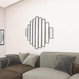 HomeRoots 36" Rustic Multi-Mirrored Wall Sculpture – Geometric Silver Design for Modern & Farmhouse Decor 274588