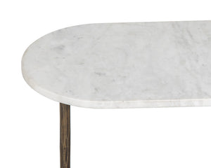 Sunpan Eden End Table - Artisan Crafted White Marble & Hammered Iron Side Table with Antique Brass Base