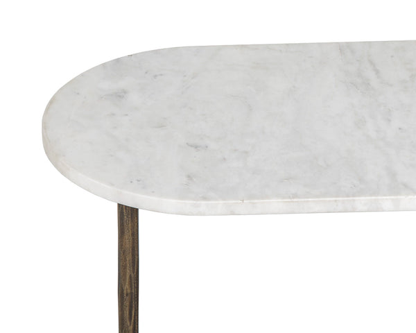 Sunpan Eden End Table - Artisan Crafted White Marble & Hammered Iron Side Table with Antique Brass Base