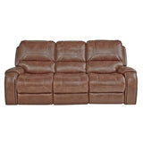 English Elm Achern Brown Leather-Air Nailhead Manual Reclining Sofa With Storage Console and Usb Port