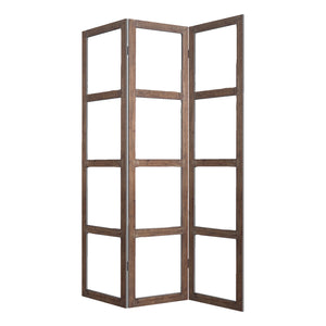 Homeroots 84" Brown Folding Three Panel Screen Room Divider  Glass 274608
