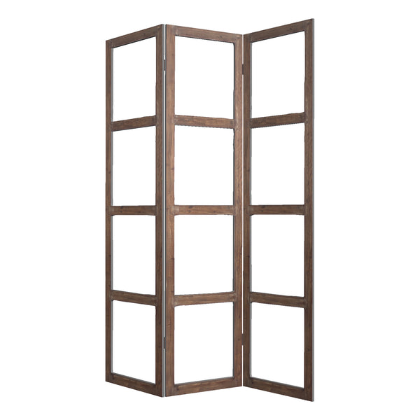 Homeroots 84" Brown Folding Three Panel Screen Room Divider  Glass 274608
