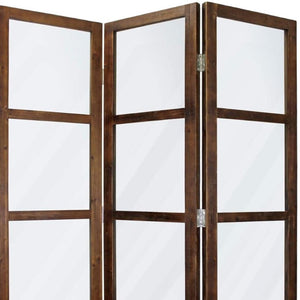 HomeRoots 84" Elegant Three-Panel Folding Screen Divider - Vintage Glass Panels & Whitewashed Wooden Frame 274608
