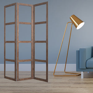 Homeroots 84" Brown Folding Three Panel Screen Room Divider  Glass 274608