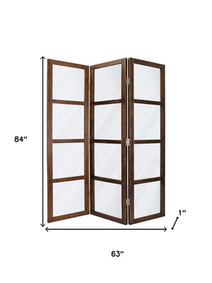 HomeRoots 84" Elegant Three-Panel Folding Screen Divider - Vintage Glass Panels & Whitewashed Wooden Frame 274608