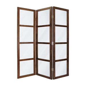 HomeRoots 84" Elegant Three-Panel Folding Screen Divider - Vintage Glass Panels & Whitewashed Wooden Frame 274608