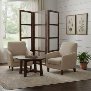 HomeRoots 84" Elegant Three-Panel Folding Screen Divider - Vintage Glass Panels & Whitewashed Wooden Frame 274608