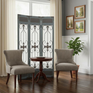 HomeRoots 60 Blue Wood and Metal Folding Room Screen - Elegant Three-Panel Privacy Divider for Any Space 274609