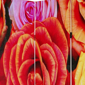 HomeRoots 48 Multi Color Wood Canvas Folding Screen with Daisy and Rose Design - Versatile Accent Decor 274613