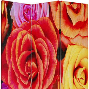 HomeRoots 48 Multi Color Wood Canvas Folding Screen with Daisy and Rose Design - Versatile Accent Decor 274613