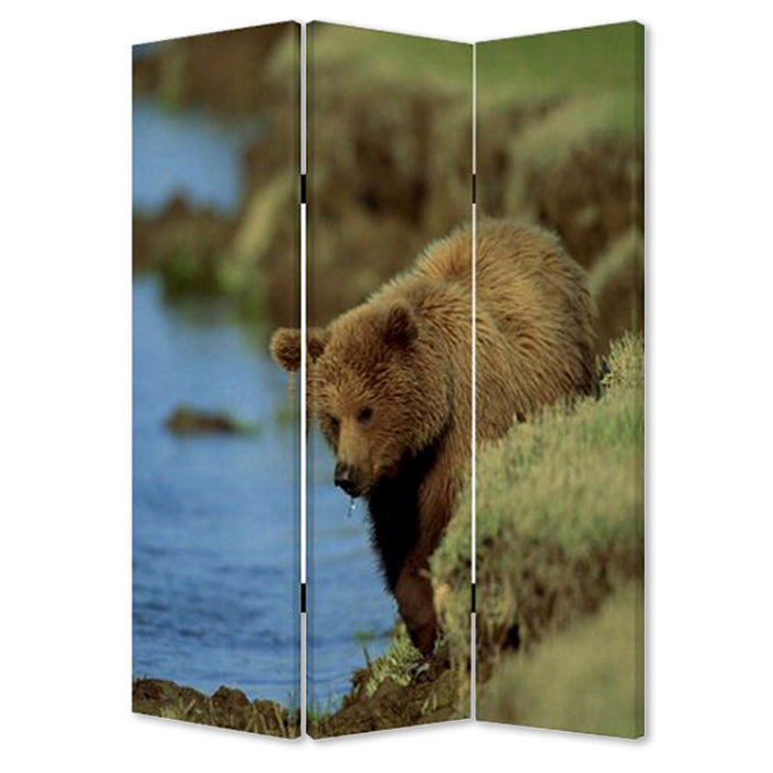 Homeroots 48" X 72" Multi Color Wood Canvas Bear  Screen  Cotton Canvas 274616