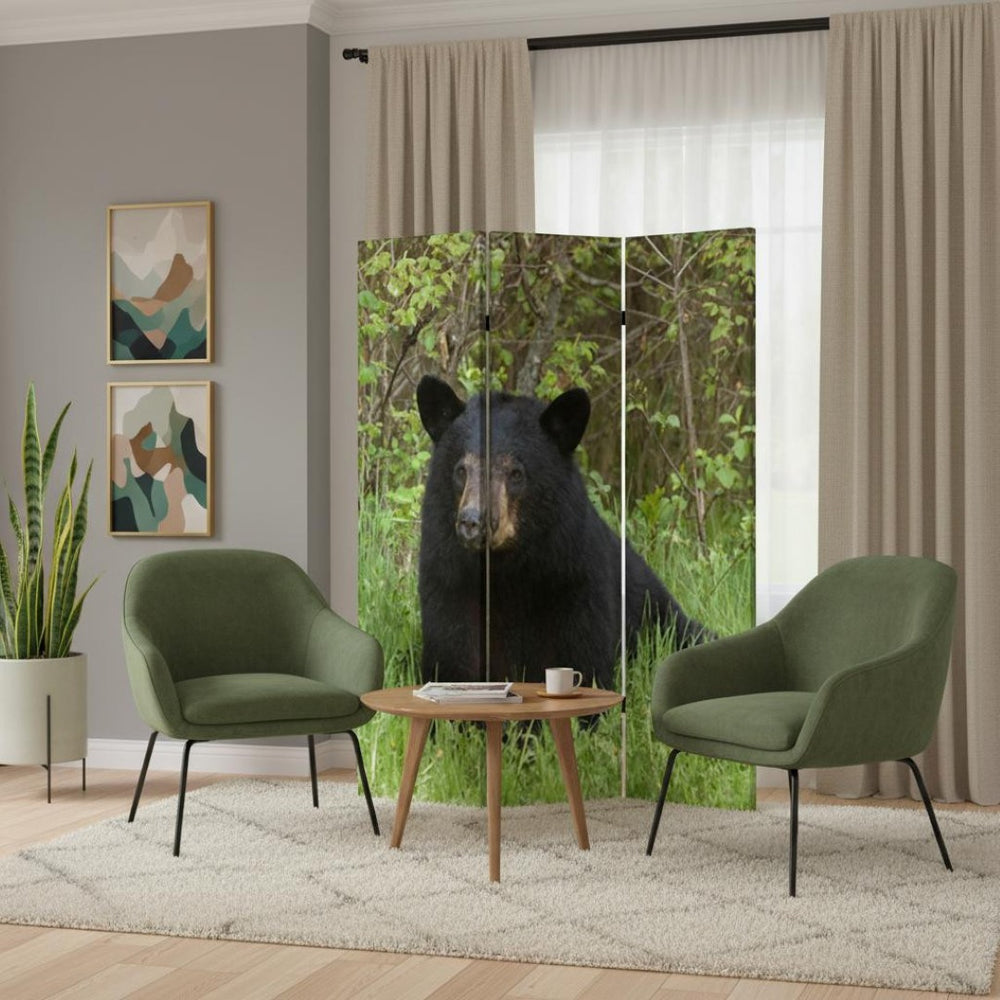 HomeRoots 48" X 72" Multi-Color Wood Canvas Bear Folding Screen - Stylish Room Divider & Decorative Accent 274616