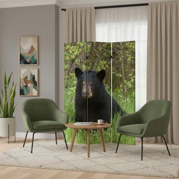 HomeRoots 48" X 72" Multi-Color Wood Canvas Bear Folding Screen - Stylish Room Divider & Decorative Accent 274616