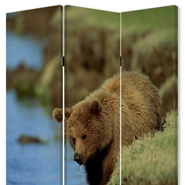 HomeRoots 48" X 72" Multi-Color Wood Canvas Bear Folding Screen - Stylish Room Divider & Decorative Accent 274616