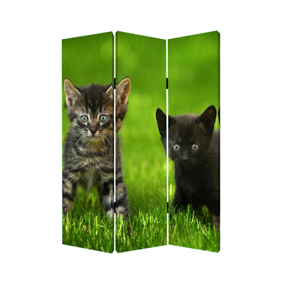 Homeroots 48 X 72 Multi Color Wood Canvas Curious Cat  Screen  Cotton Canvas 274618
